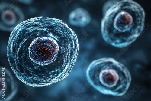 3D Illustration of Animal Cells on a Blue Background: Exploring Early Embryonic Structures and Their Role in Medicine and Stem Cell Research
