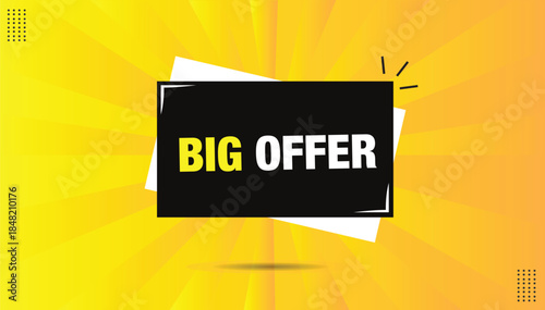 big sale editable sticker icon label eps format template design with black white shapes yellow bold font yellow orange abstract hot background