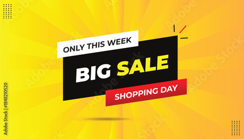 big sale only this week shopping day editable sticker icon label eps format banner template design with black red gradient white shapes white yellow bold font yellow orange abstract hot background
