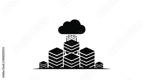 Cloud computing data storage servers raining information technology concept illustration