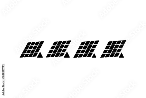 Solar panels silhouette vector illustration design, Black silhouette of wind turbines and solar panels on white background, Solar powered street light silhouettes, Renewable energy source concept