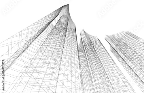 abstract buildings, architectural drawing 3d