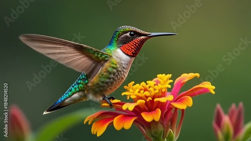 Shot of a hummingbird feeding, mp4 video. AI