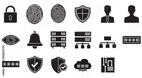 A professional set of black vector business and travel icons featuring web, media, and car symbols for internet and phone design