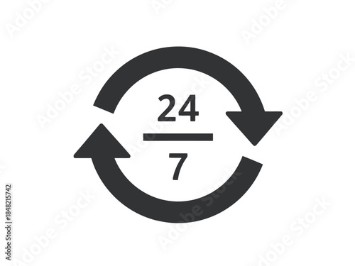 A circular arrow with the fraction twenty four over seven inside