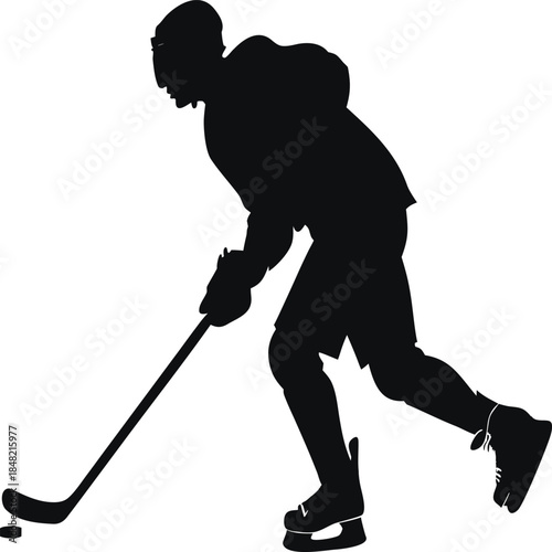 Professional ice hockey player in action skating with puck