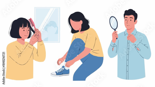 People getting ready in the morning with daily routines