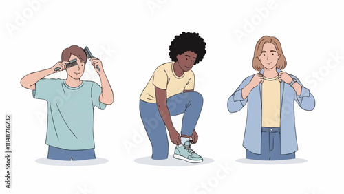 People getting ready for the day with daily routines