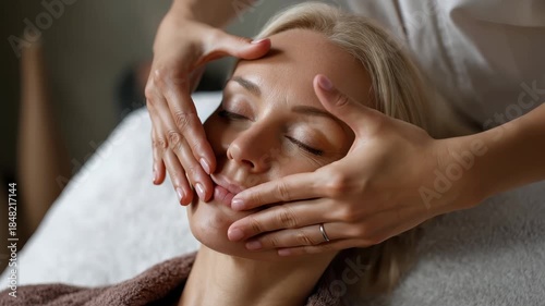 Wallpaper Mural Masseuse performs a calming head massage for a young woman in a serene treatment room at a wellness center during the late afternoon Torontodigital.ca