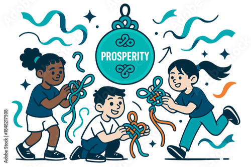 Colorful Knot Charms Crafting. Creating protective knot charms. Kids twist bright threads into intricate loops