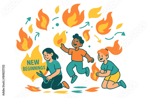 Flame Talisman Creation. Crafting flame-shaped “New Beginnings” talismans. Kids cut bright silhouettes