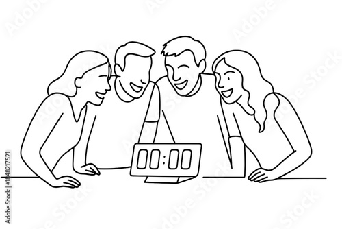 Excited Friends Countdown. Friends uniting for the final countdown. Minimalistic one-line drawing friends