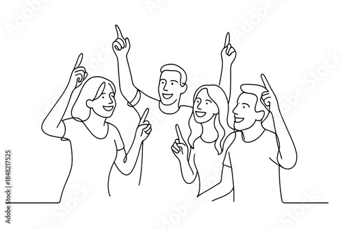 Cheerful Countdown Circle. Friends cheering together for the countdown. Minimalistic one-line drawing friends