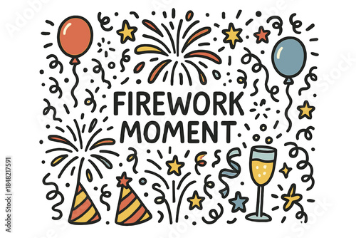 Festive Firework Celebration. Firework moment. Hand-drawn doodle illustration of Firework moment. Firework