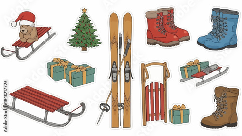 Festive winter stickers for Christmas decoration and holiday fun