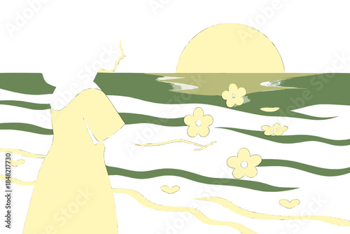 Oceanic Flower Offerings. Brazilian ocean offerings. A character sends floating flower icons across gentle