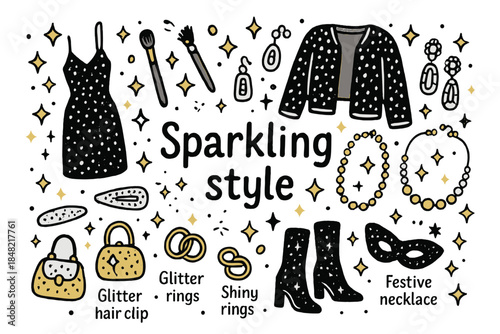 Sparkling Fashion Accessories. Sparkling style. Hand-drawn doodle illustration of Sparkling style. Shimmer