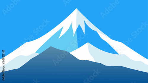 Minimalist vector illustration of snow-capped mountains under a clear blue sky