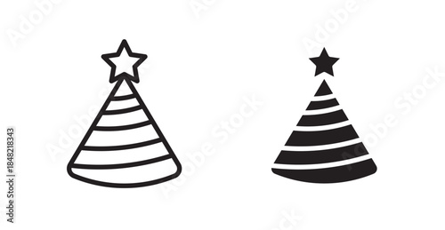 Birthday hat icons, black line art and clipart vector logo