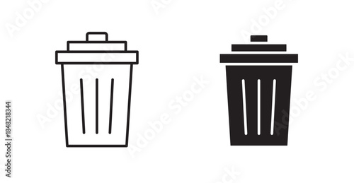 Bin icons, black line art and clipart vector logo