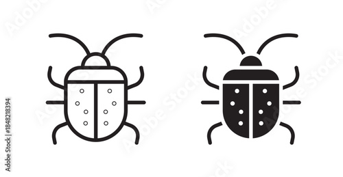 Bug icons, black line art and clipart vector logo