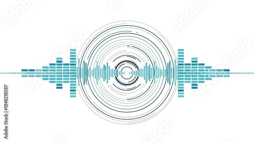 Circular Sound Wave Equalizer with Horizontal Bars, Audio Visualization on Isolated White Background