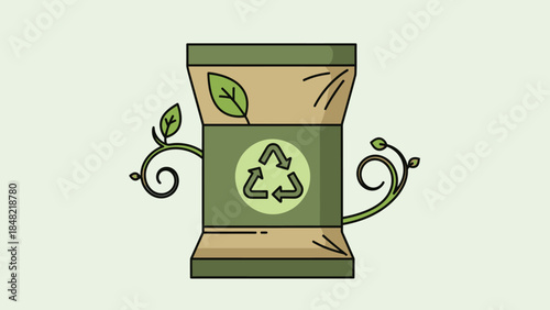 Eco-Friendly Recycled Paper Bag with Green Leaf on Light Green Background