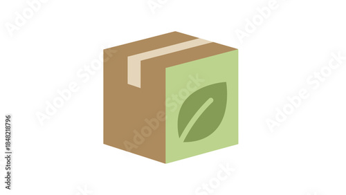 Eco-Friendly Cardboard Box with Green Leaf Logo, Sustainable Brown and Green Packaging, Environmentally Conscious Shipping Container