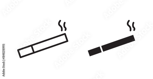 Cigarette icons, black line art and clipart vector logo