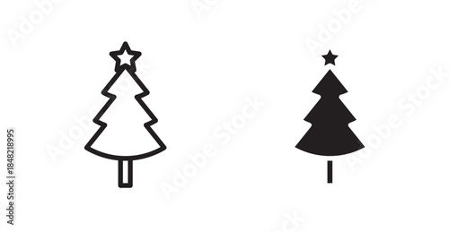 Christmas tree icons, black line art and clipart vector logo