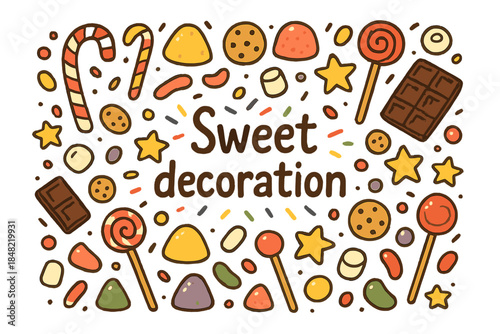 Sweet Candy Doodle. Sweet decoration. Hand-drawn doodle illustration of Sweet decoration. Candy canes,