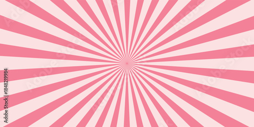 Candy color sunburst background. Abstract pink cream sunbeams design wallpaper. Colorful spinning lines for template, banner, poster, flyer. Sweet rotating cartoon swirl or whirlpool. Vector backdrop