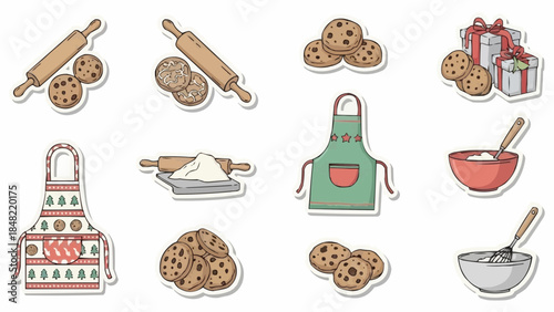Baking cookies set with aprons and gift boxes