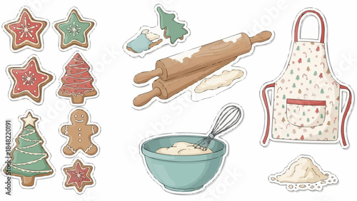 Christmas baking stickers with cookies and apron
