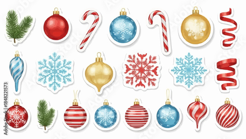 Vibrant Christmas ornaments and decorations set