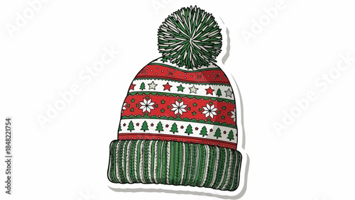 Festive Christmas beanie with pom pom and holiday patterns