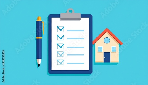 Checklist and house illustration for home inspection