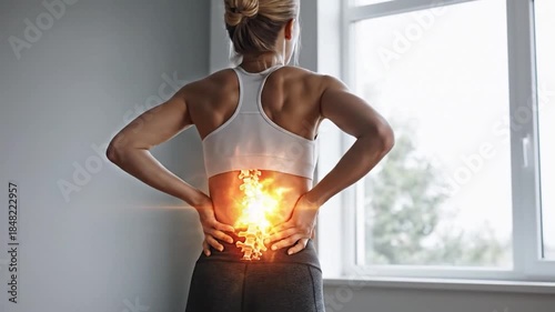 Woman experiencing severe back pain spine injury health problem medical condition