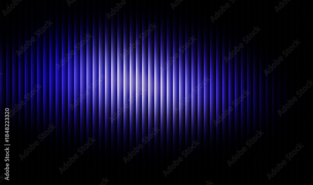 Obraz premium Abstract background features glowing vertical blue and white light bars radiating brightly from the center against total darkness