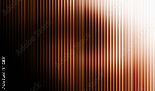 Abstract vertical blind texture background features a dynamic gradient transition from deep black shadow to bright white illumination across its surface.