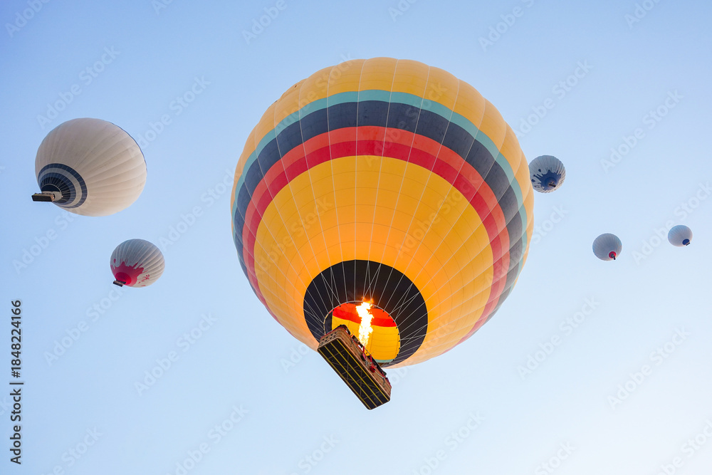 Obraz premium Hot Air Balloon over Cappadocia Valleys in Nevsehir, Turkiye