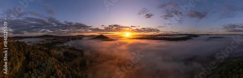 Most Wonderfull Sunrise On cantal Montain from aerial View with Fog