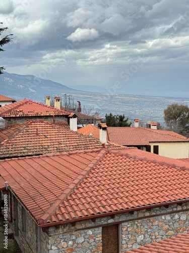 rooftops of houses in village in greece 