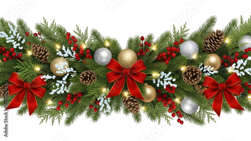 Christmas garland isolated on transparent background with festive decorations