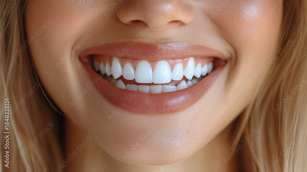 Obraz premium A close-up photograph depicts a person's teeth with white fillings visible against natural skin.