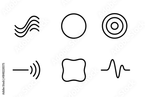 Hollow Echoes Icons. Line style icons of Hollow Echoes: fading wave, empty ring, glowing ripple, distant sound line, soft contour,