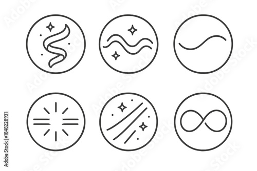 Glowing Ribbon Icon. Line style round vector icons of Shimmer Flow: glowing ribbon, wavy light, soft curve, golden beam, radiant