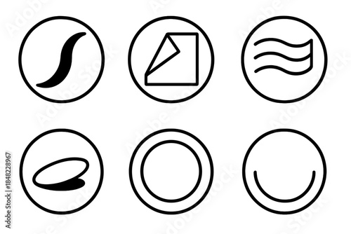 Shadow Geometry Icons. Line style round vector icons of Shadow Geometry: curved darkness, folded silhouette, layered void,