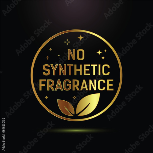 Golden no synthetic fragrance label with leaf