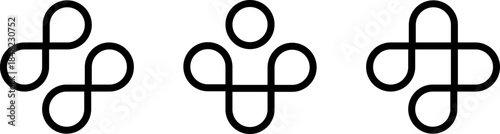 Black Linear Plus Cross Shape Logo Outline Emblem Line Icon on White Background. Science Research Medical Innovation Bio Technology Researching Healthcare Clinic Symbol Logotype. Vector Illustration